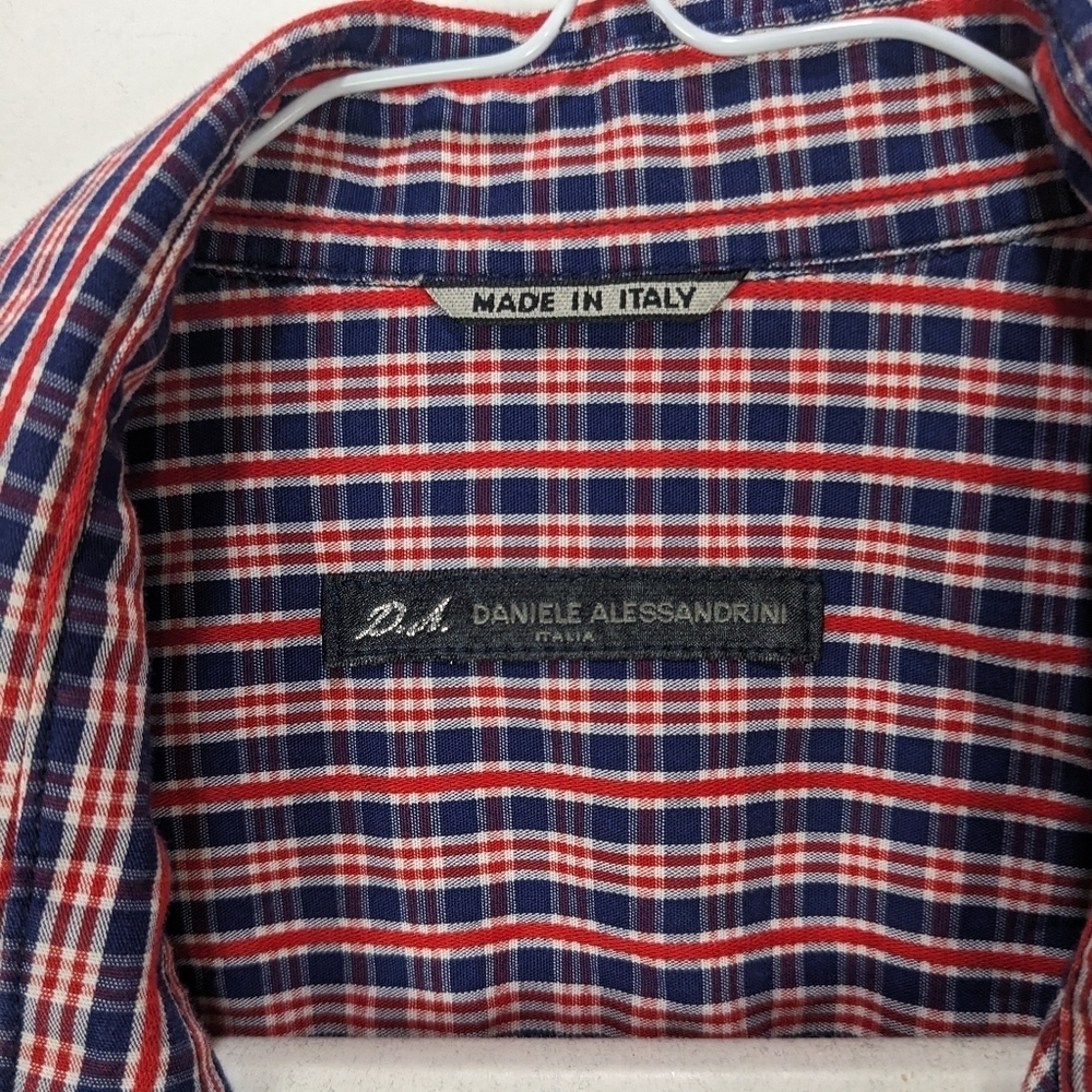 DANIELE ALESSANDRINI Plaid Short Sleeve Shirt Size 16 - Picture 4 of 10